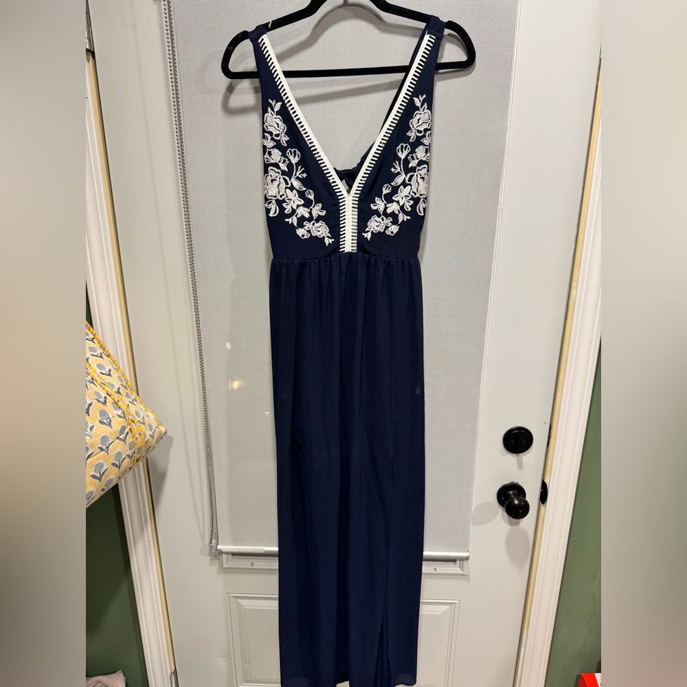 Flying Tomato Maxi Navy and White Embroidered Dress
